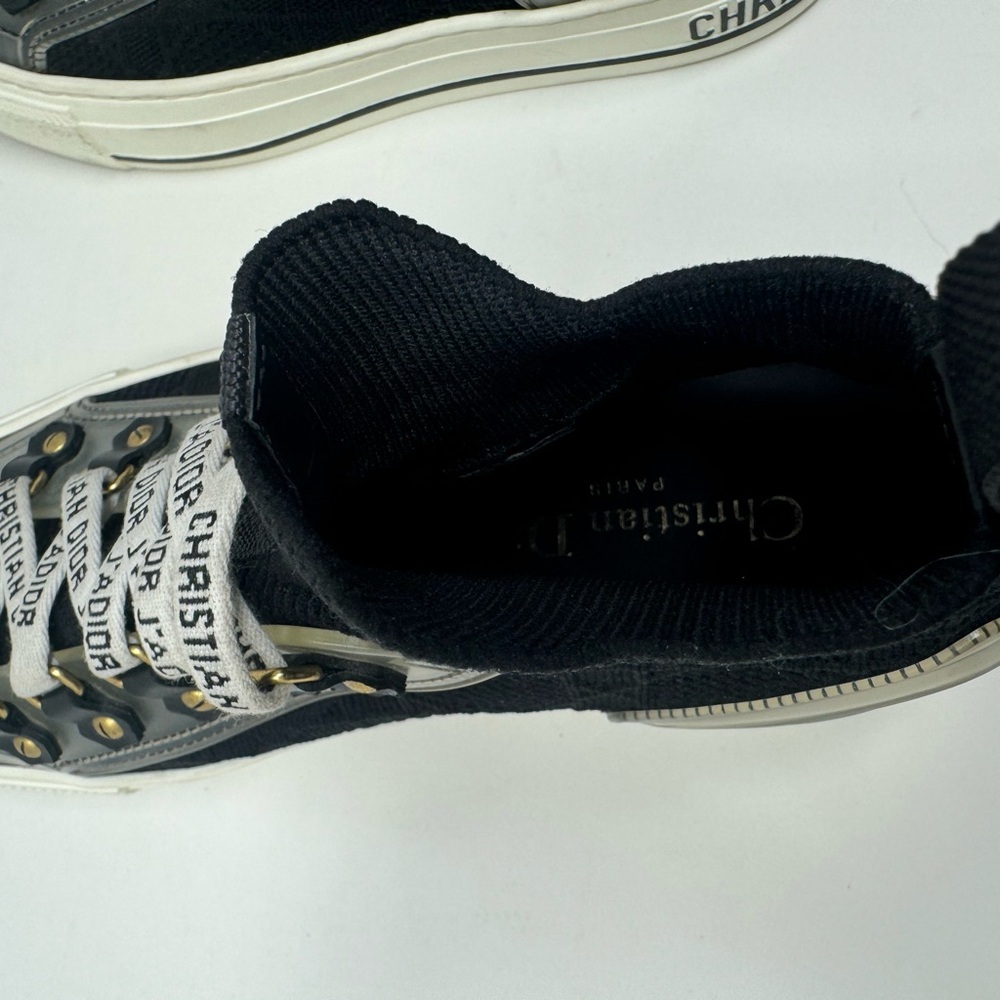 💯Authentic CHRISTIAN DIOR Knit Calfskin Womens Walk'N'Dior High Top Shoes 37.5 - Picture 7 of 9